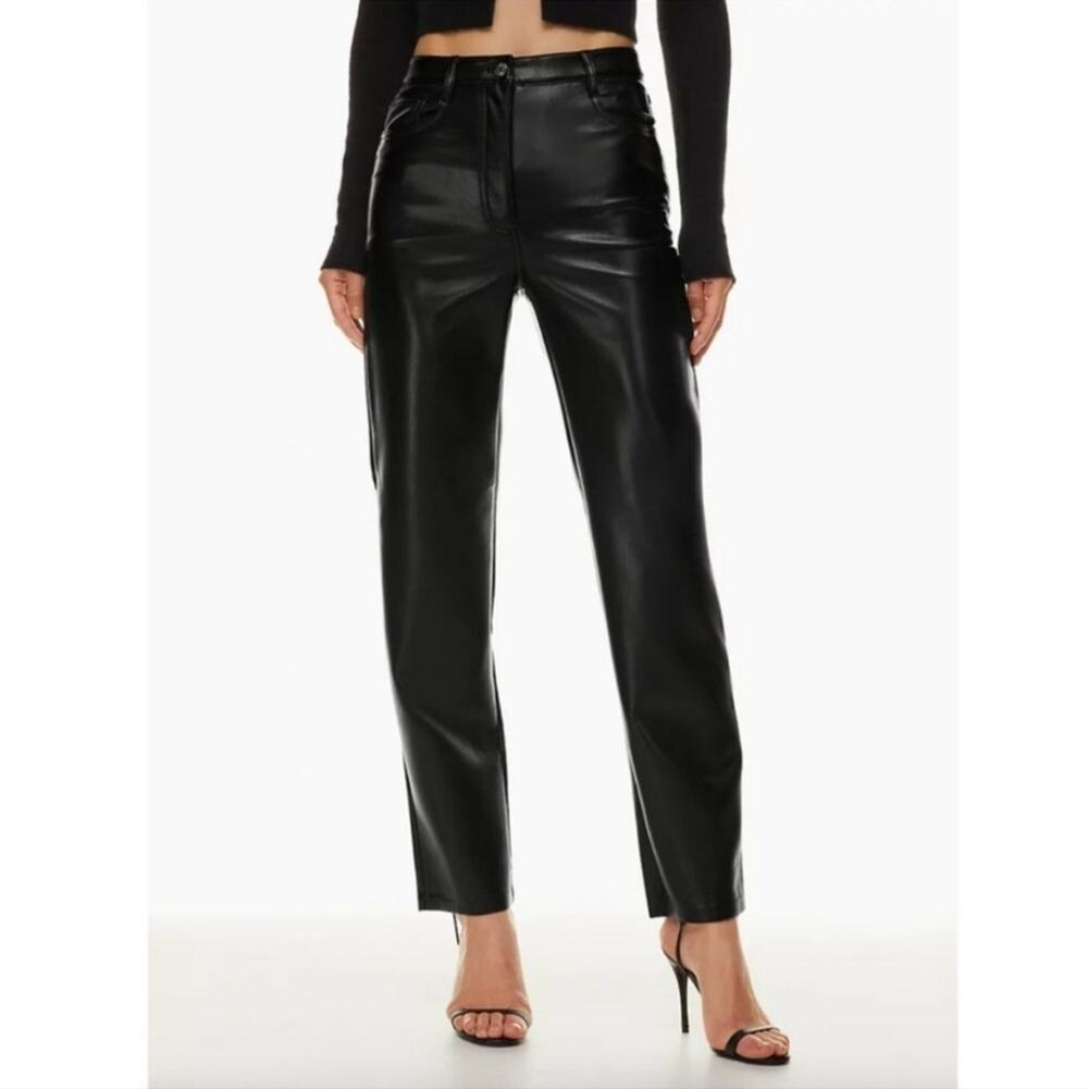 Wilfred Aritzia The Melina Black Vegan Leather Straight Leg Pants - NWT Size 16